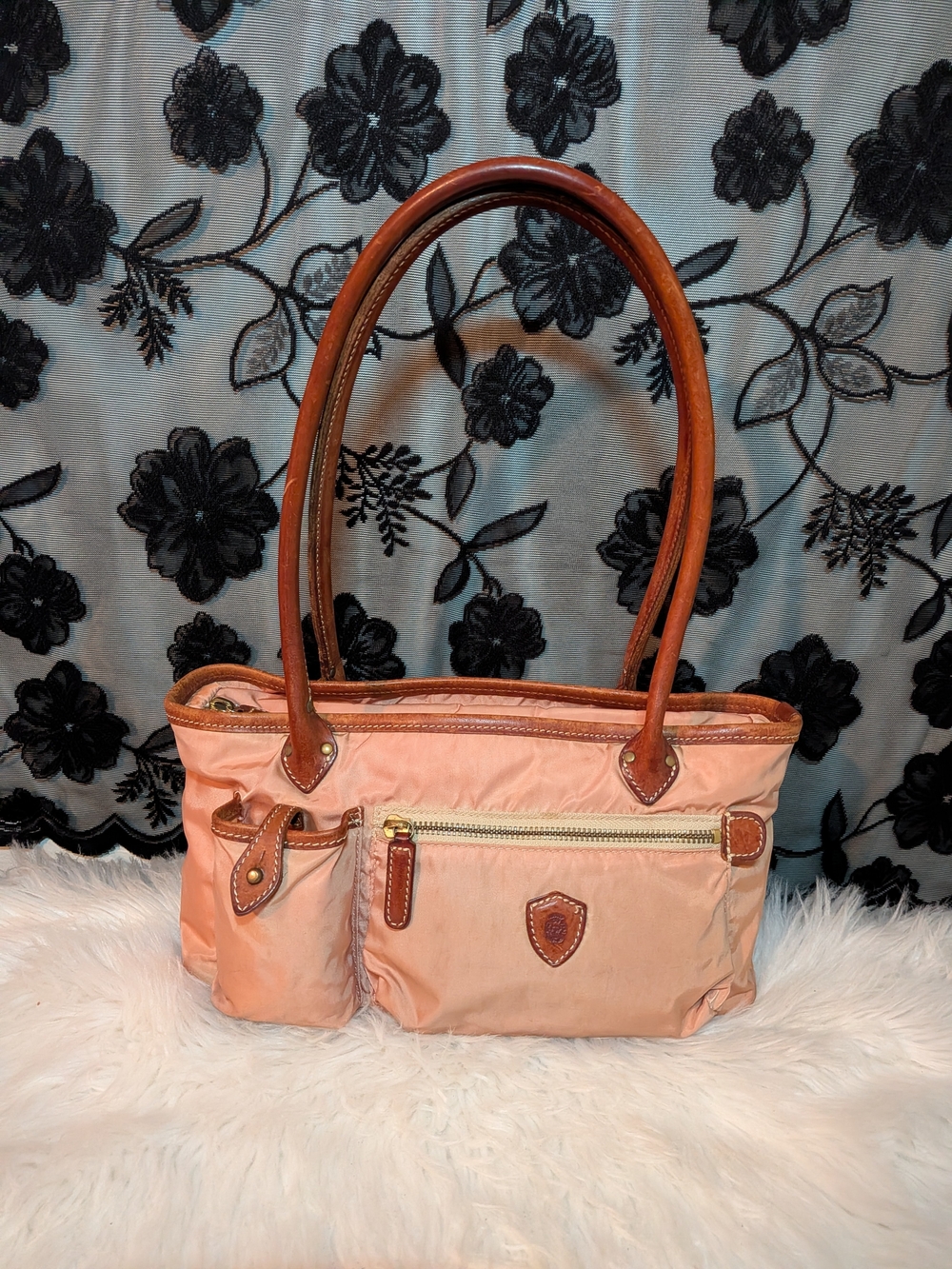 Felisi Floral Tote Bag in Pink & Brown Nylon | Made In Italy